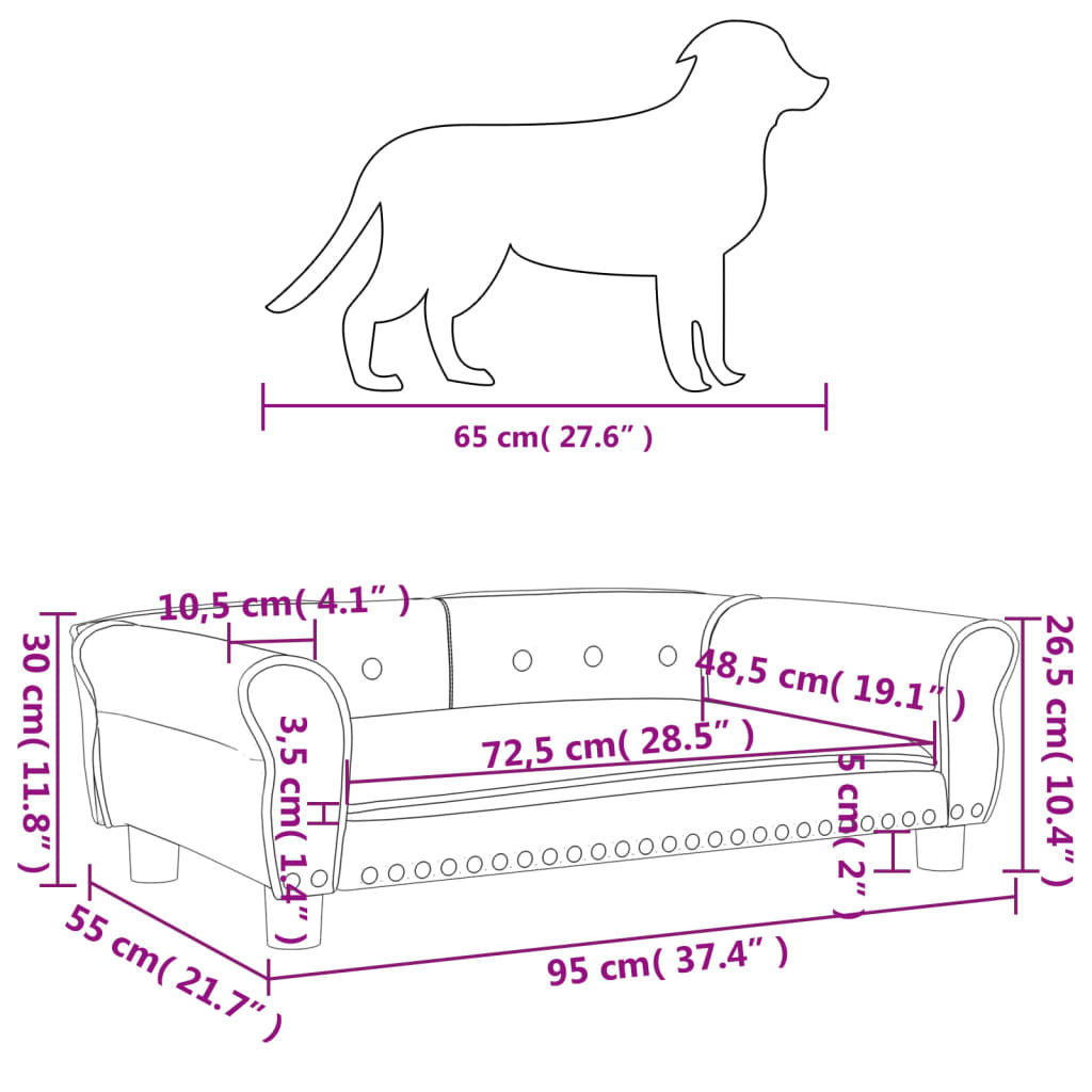 Pat de câini, crem, 95x55x30 cm, piele ecologică