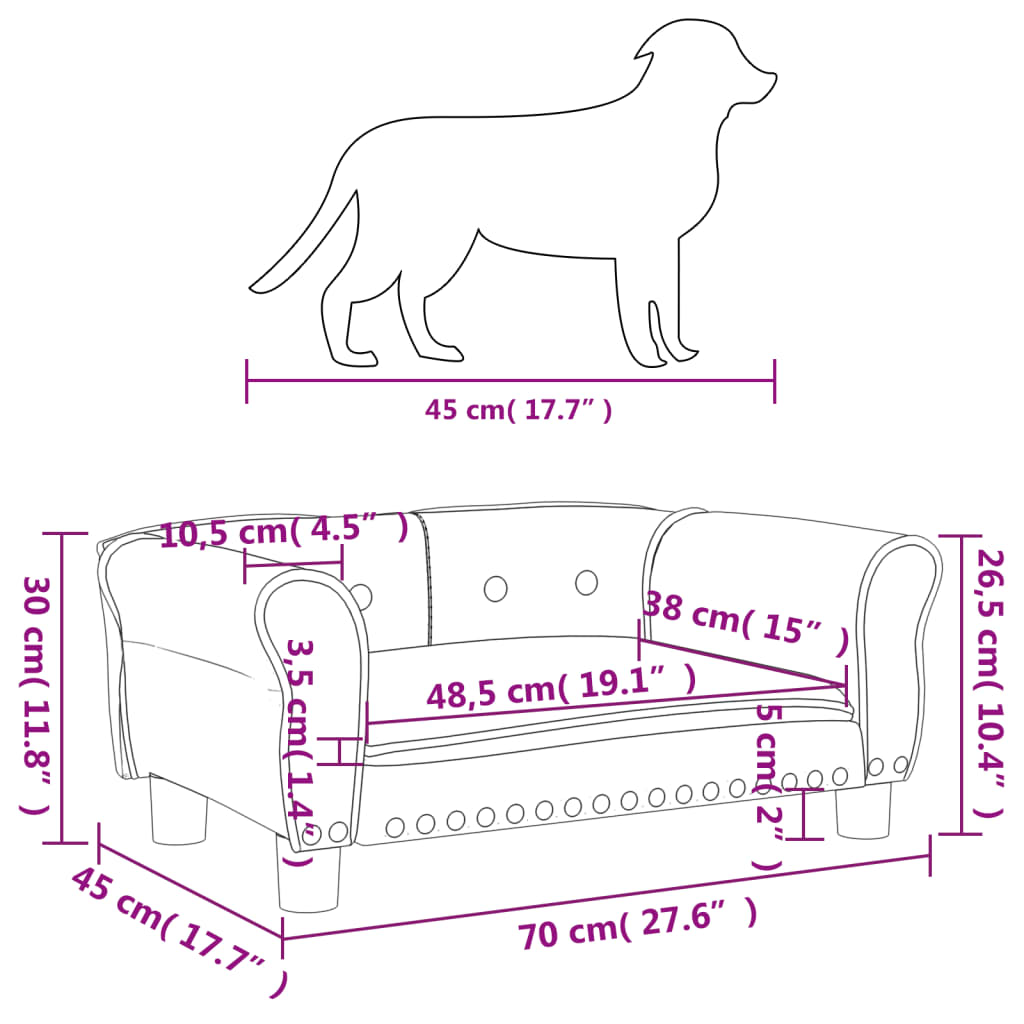 Pat de câini, roz, 70x45x30 cm, catifea