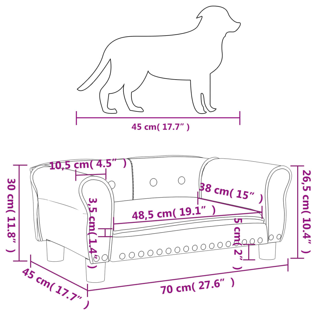 Pat de câini, maro, 70x45x30 cm, catifea