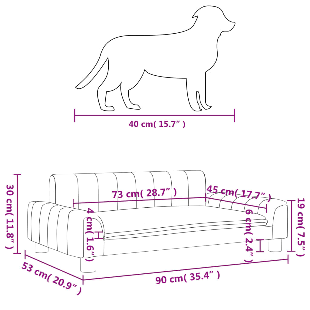Pat de câini, gri, 90x53x30 cm, piele ecologică