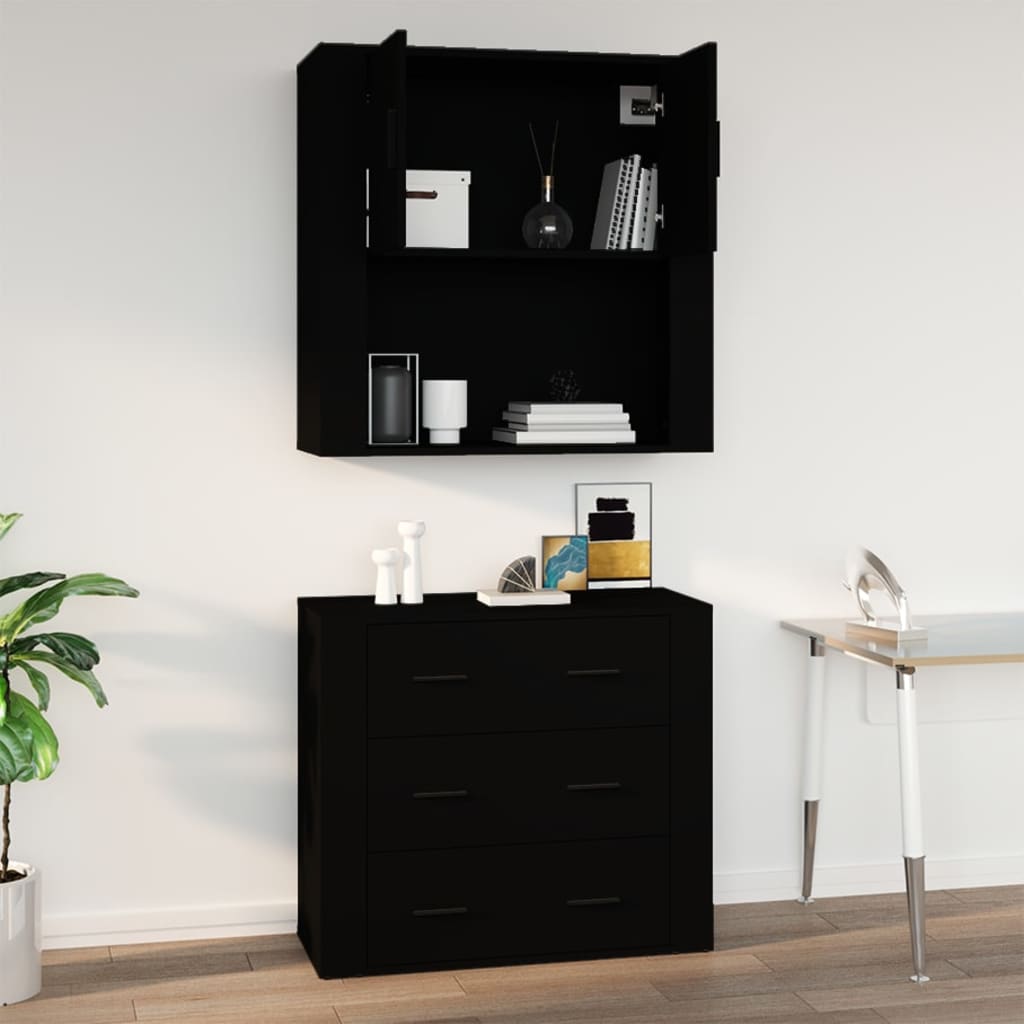 Dulap de perete, negru, 80x33x80 cm, lemn prelucrat