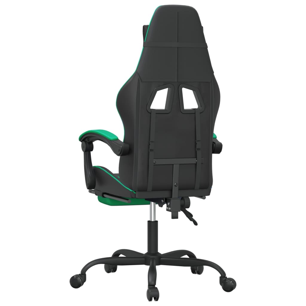 Scaun de gaming cu suport picioare negru/verde, piele ecologică