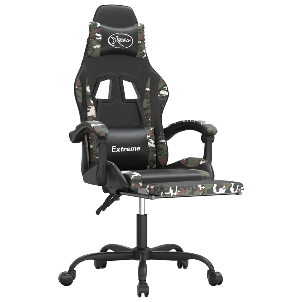 Scaun de gaming cu suport picioare, negru/camuflaj, piele eco