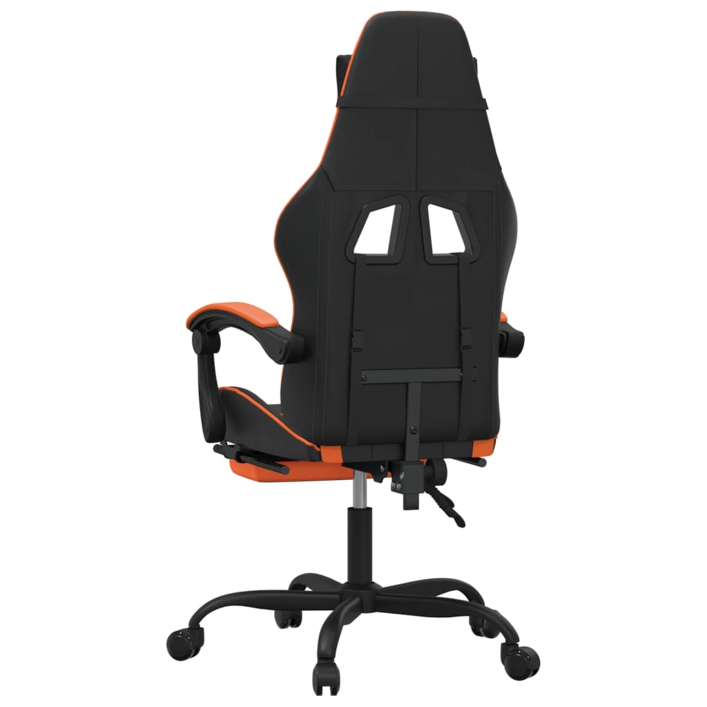 Scaun de gaming cu suport picioare, negru/oranj, piele eco