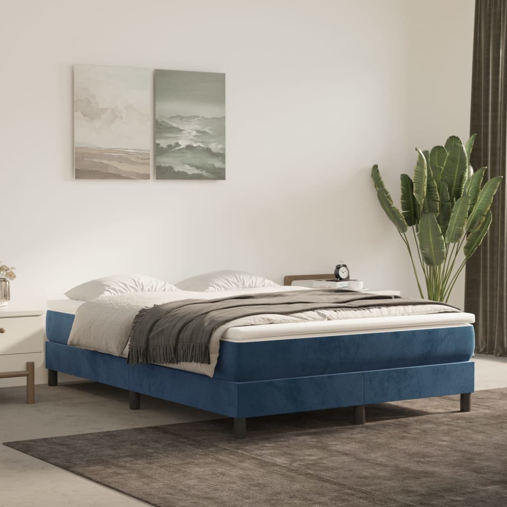 Cadru de pat, albastru închis, 140x190 cm, catifea