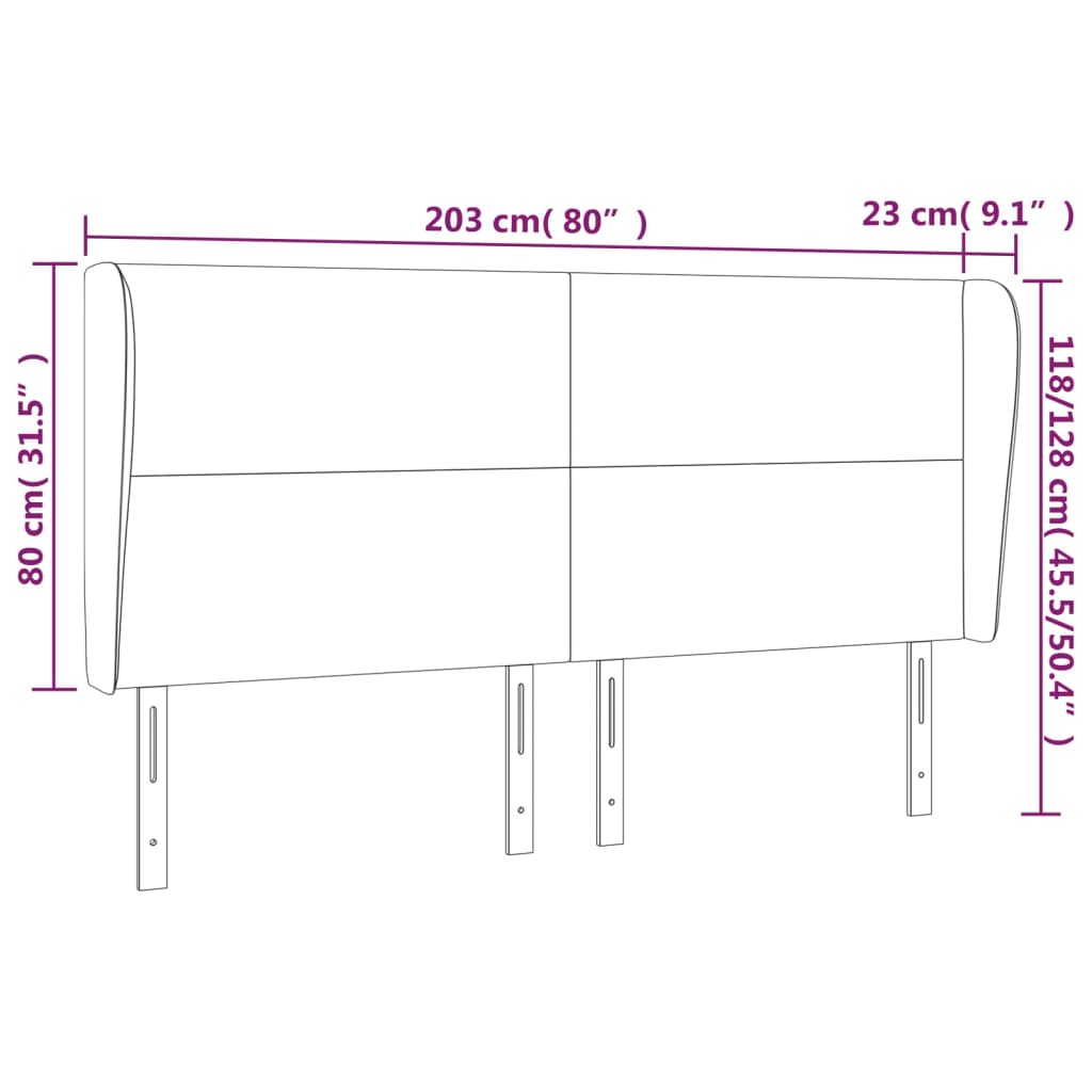 Tăblie de pat cu aripioare, negru, 203x23x118/128 cm, textil