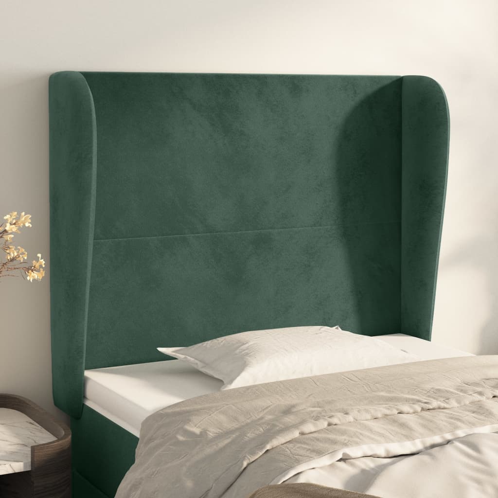 Tăblie pat cu aripioare verde închis 83x23x118/128 cm catifea