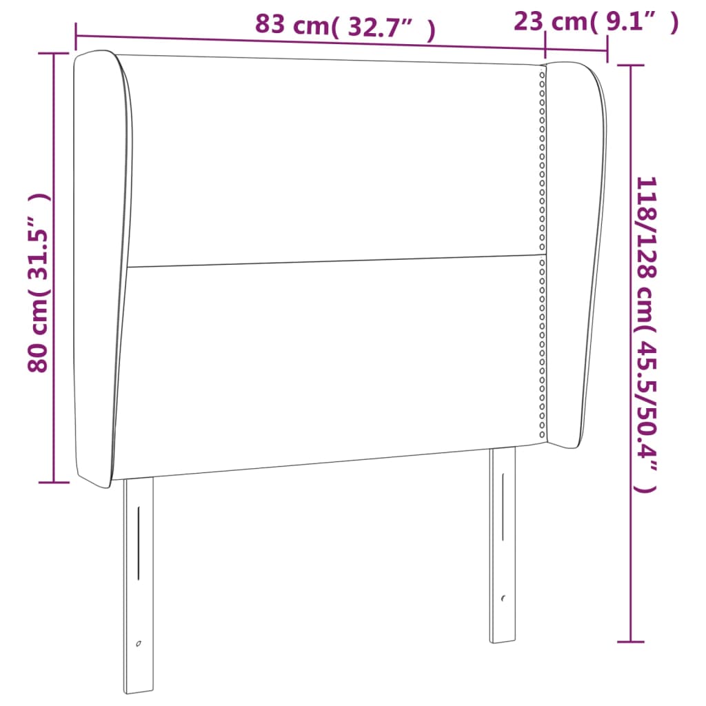 Tăblie de pat cu aripioare gri închis 83x23x118/128 cm catifea