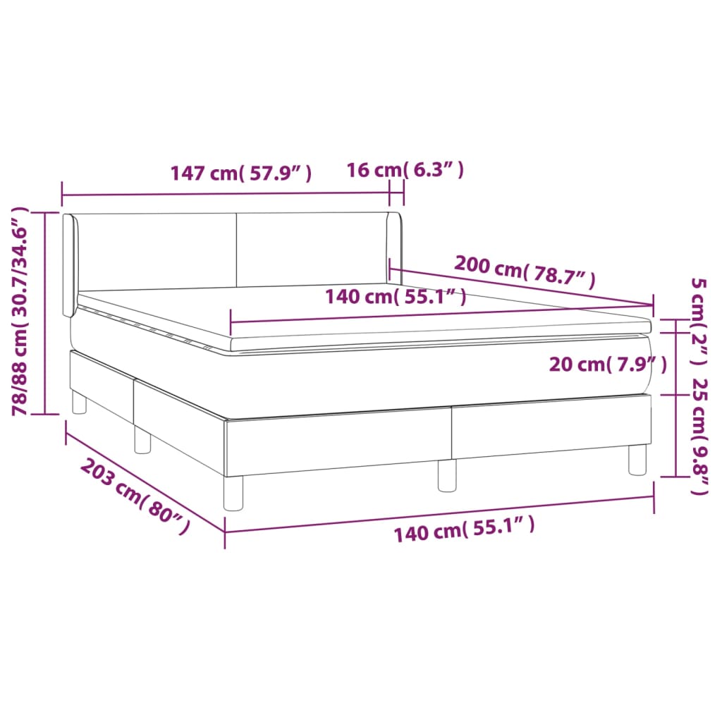 Pat box spring cu saltea, gri închis, 140x200 cm, textil