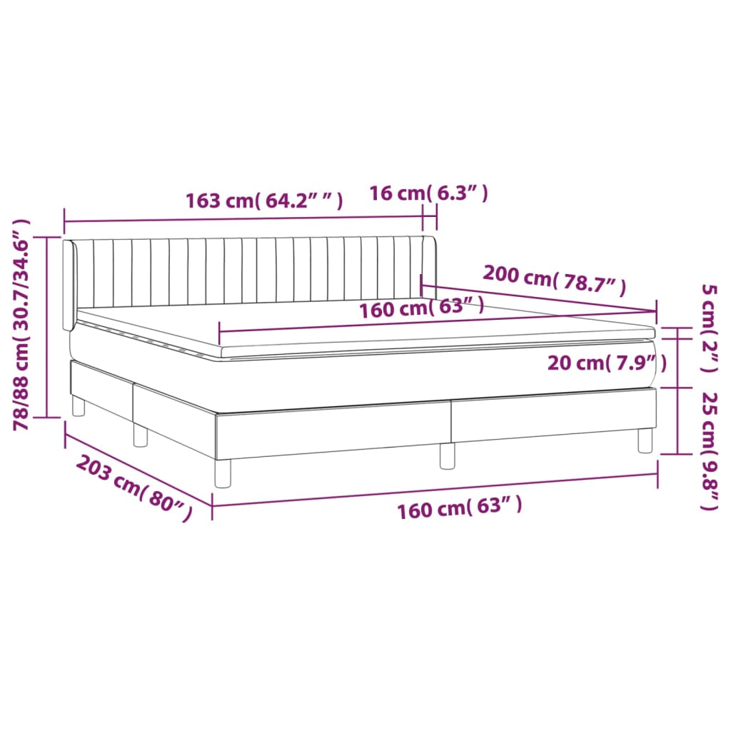 Pat continental cu saltea, gri închis, 160x200 cm, țesătură