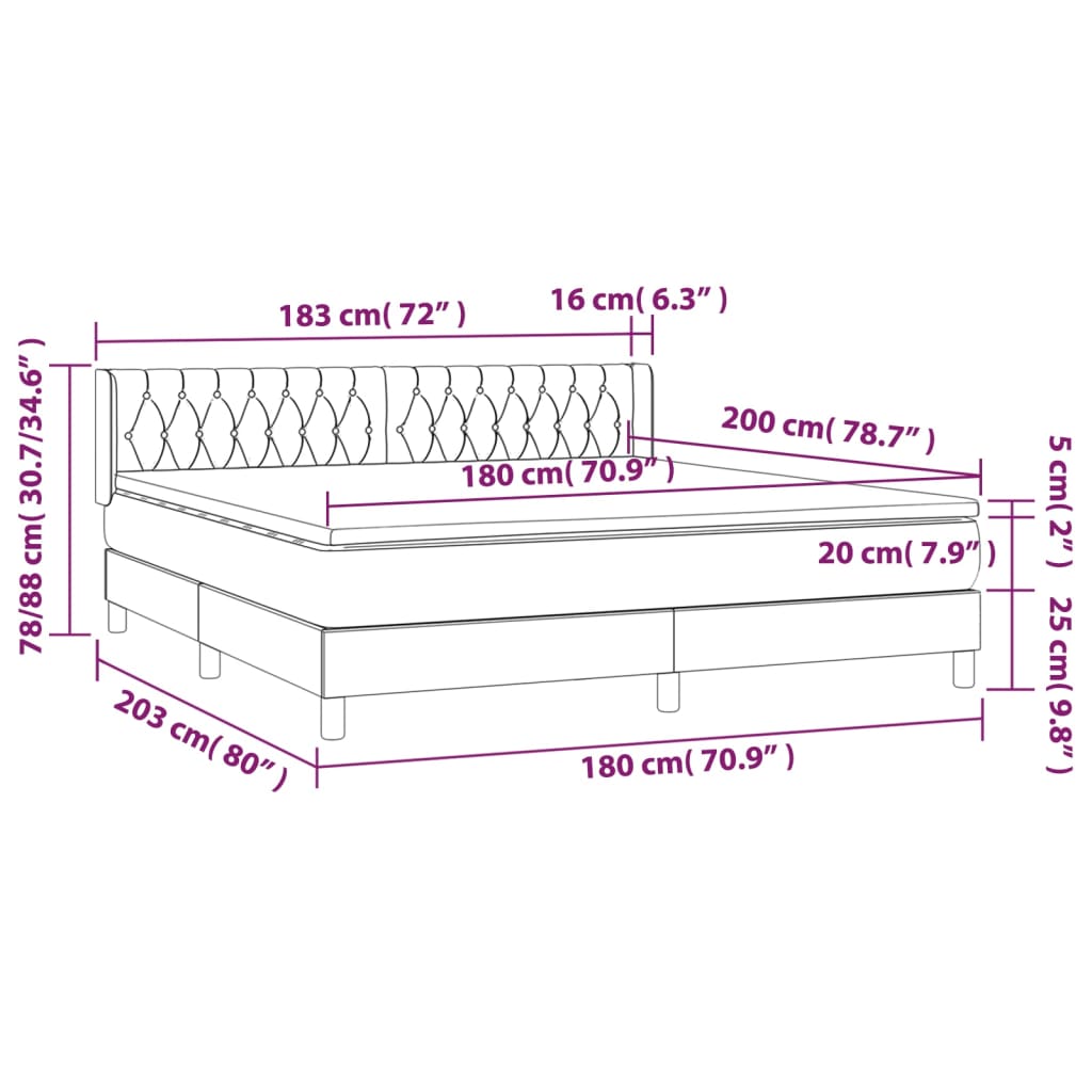 Pat box spring cu saltea, gri închis, 180x200 cm, textil