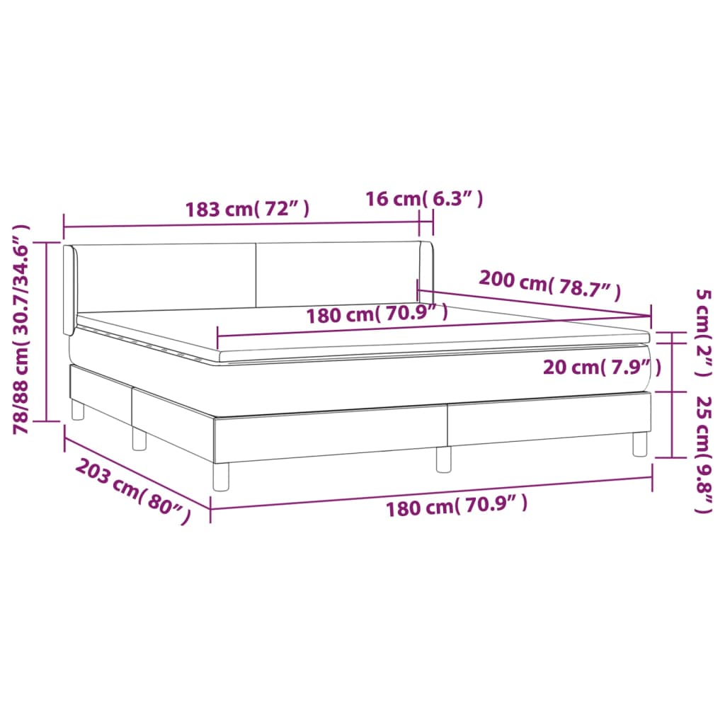 Pat box spring cu saltea, gri închis, 180x200 cm, textil