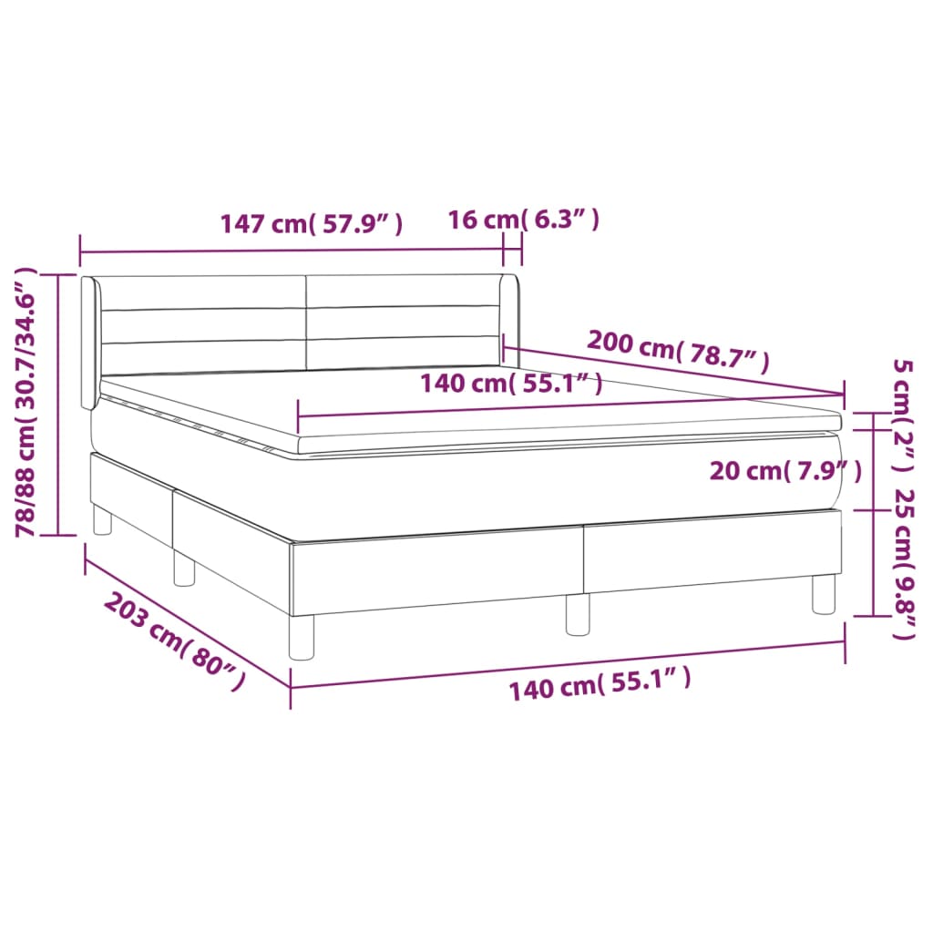 Pat box spring cu saltea, gri închis, 140x200 cm, textil