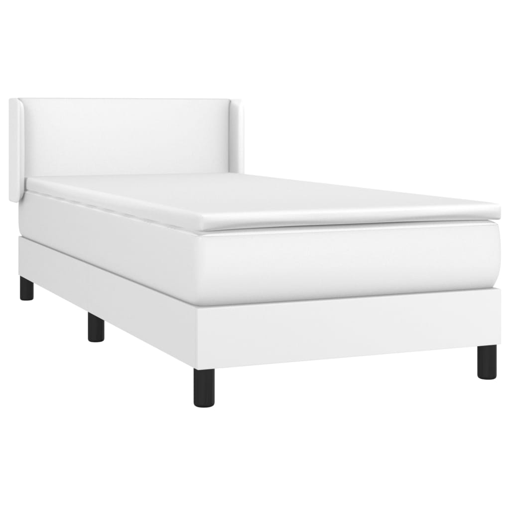 Pat box spring cu saltea, alb, 100x200 cm, piele ecologică