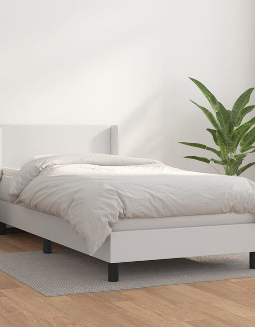 Încărcați imaginea în vizualizatorul Galerie, Pat box spring cu saltea, alb, 100x200 cm, piele ecologică
