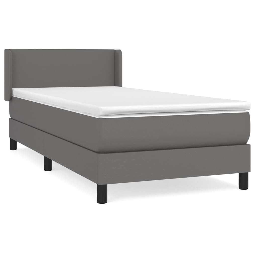 Pat box spring cu saltea, gri, 100x200 cm, piele ecologică