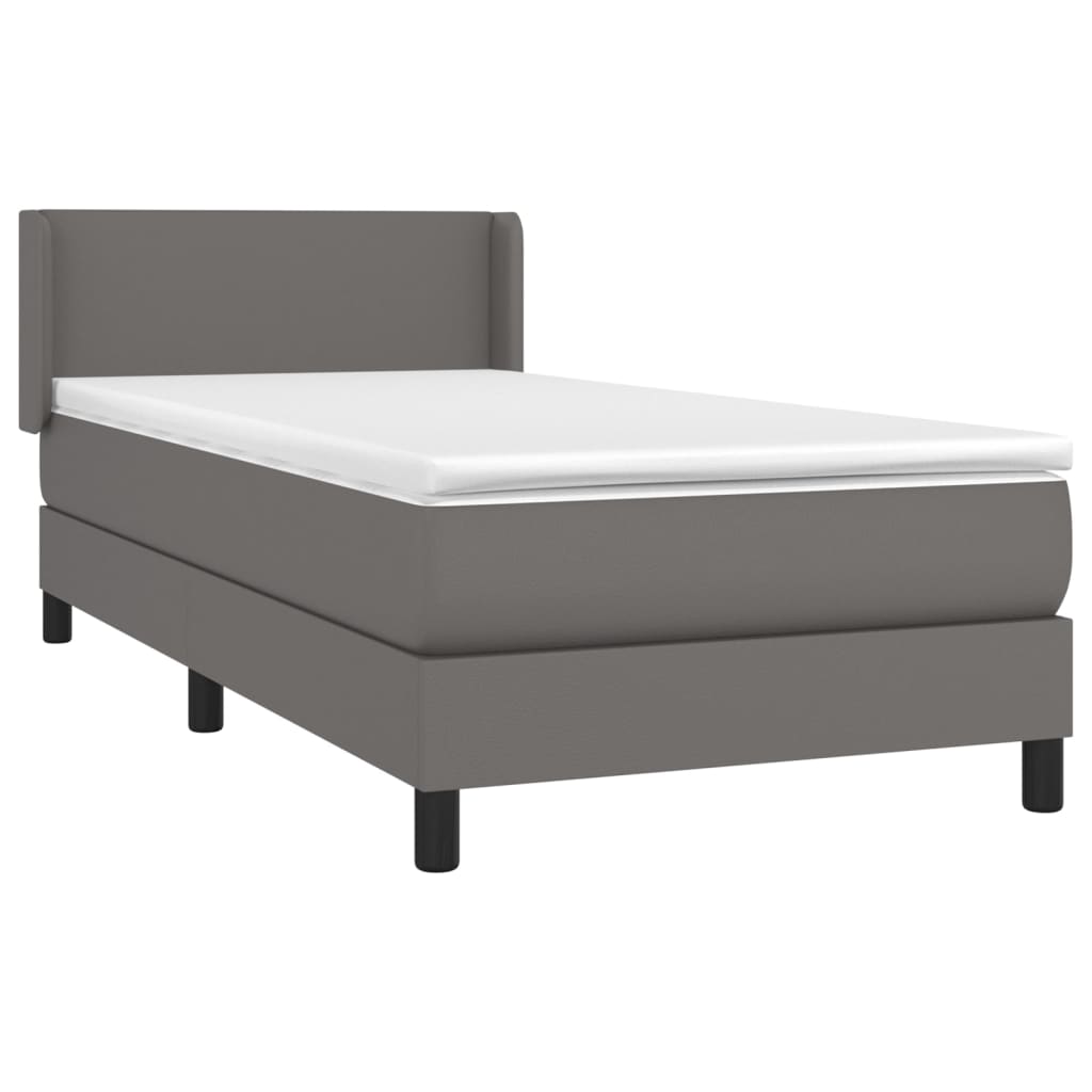 Pat box spring cu saltea, gri, 100x200 cm, piele ecologică