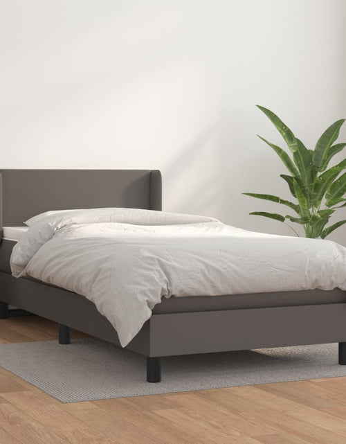 Încărcați imaginea în vizualizatorul Galerie, Pat box spring cu saltea, gri, 100x200 cm, piele ecologică
