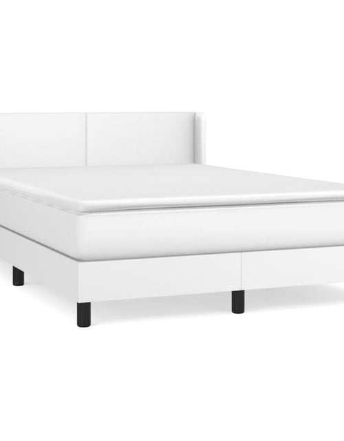 Încărcați imaginea în vizualizatorul Galerie, Pat box spring cu saltea, alb, 140x190 cm, piele ecologică
