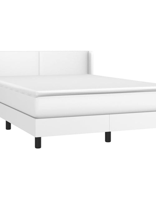 Încărcați imaginea în vizualizatorul Galerie, Pat box spring cu saltea, alb, 140x190 cm, piele ecologică
