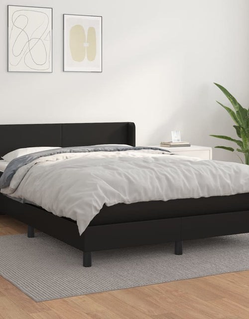 Încărcați imaginea în vizualizatorul Galerie, Pat box spring cu saltea, negru, 140x200 cm, piele ecologică
