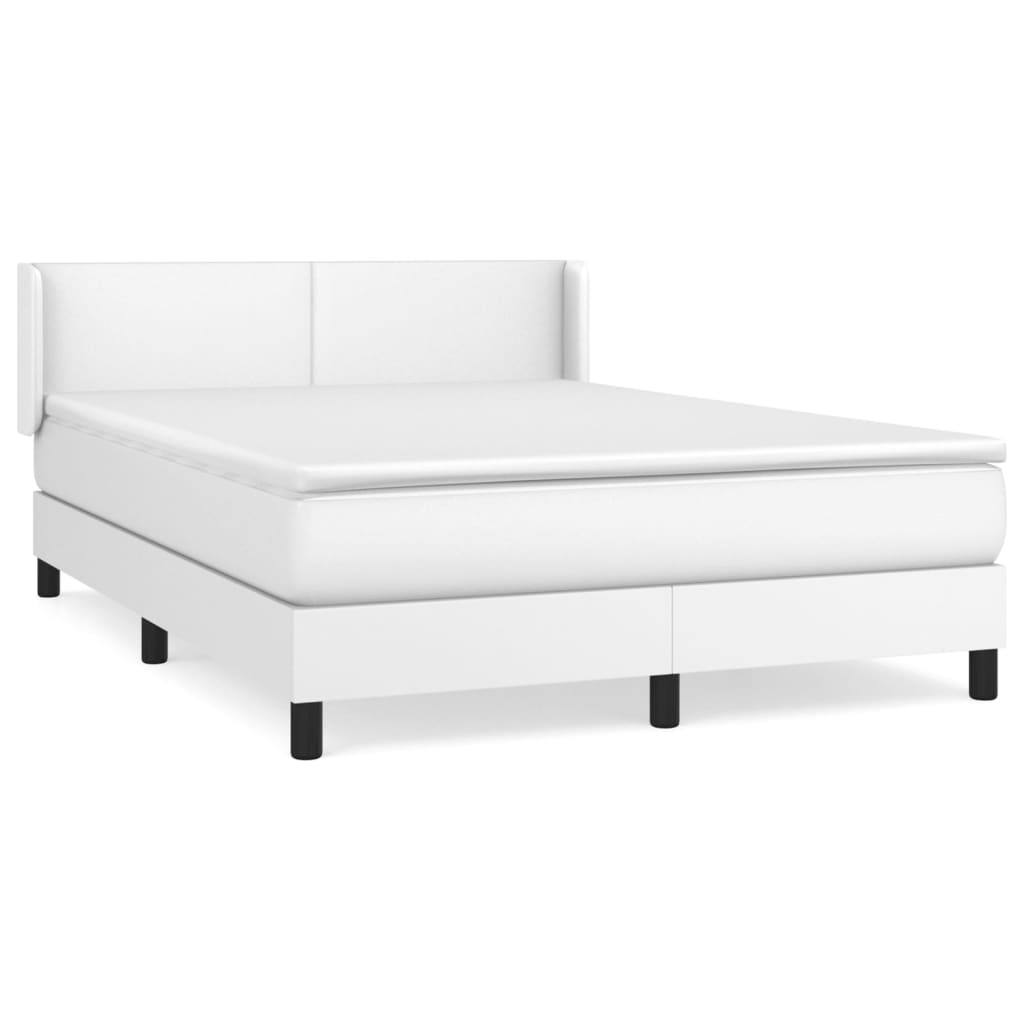 Pat box spring cu saltea, alb, 140x200 cm, piele ecologică