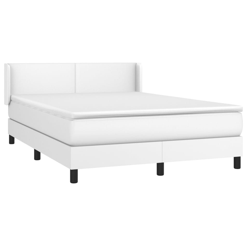 Pat box spring cu saltea, alb, 140x200 cm, piele ecologică