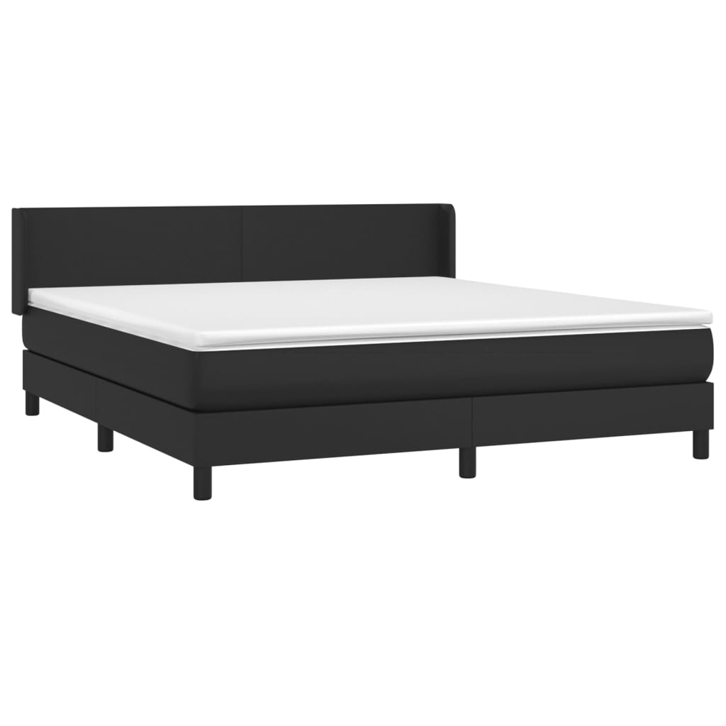 Pat box spring cu saltea, negru, 160x200 cm, piele ecologică