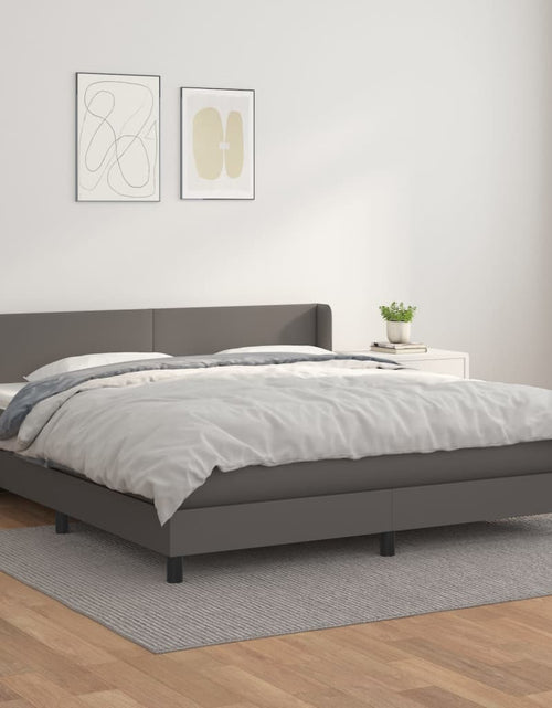 Încărcați imaginea în vizualizatorul Galerie, Pat box spring cu saltea, gri, 160x200 cm, piele ecologică
