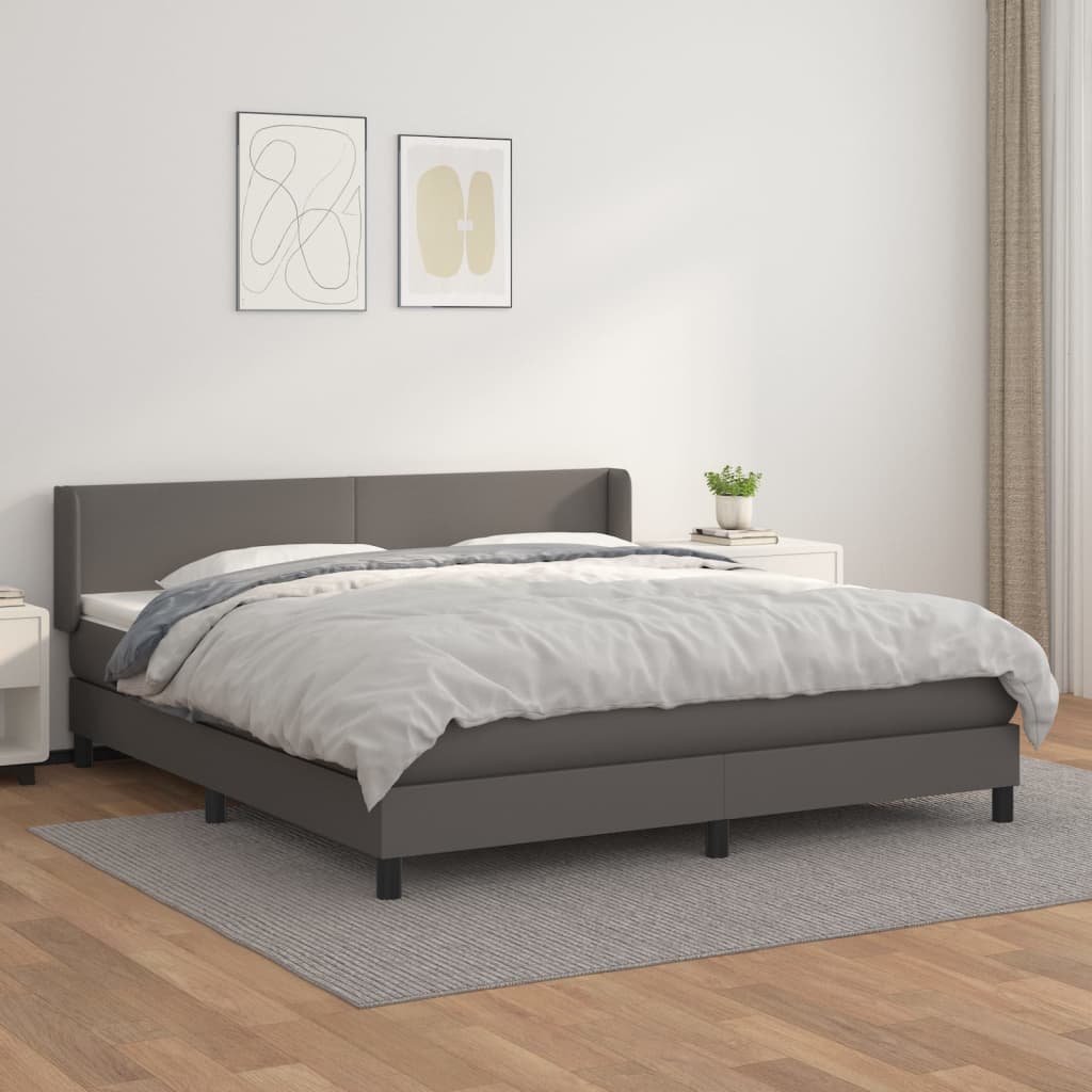 Pat box spring cu saltea, gri, 160x200 cm, piele ecologică