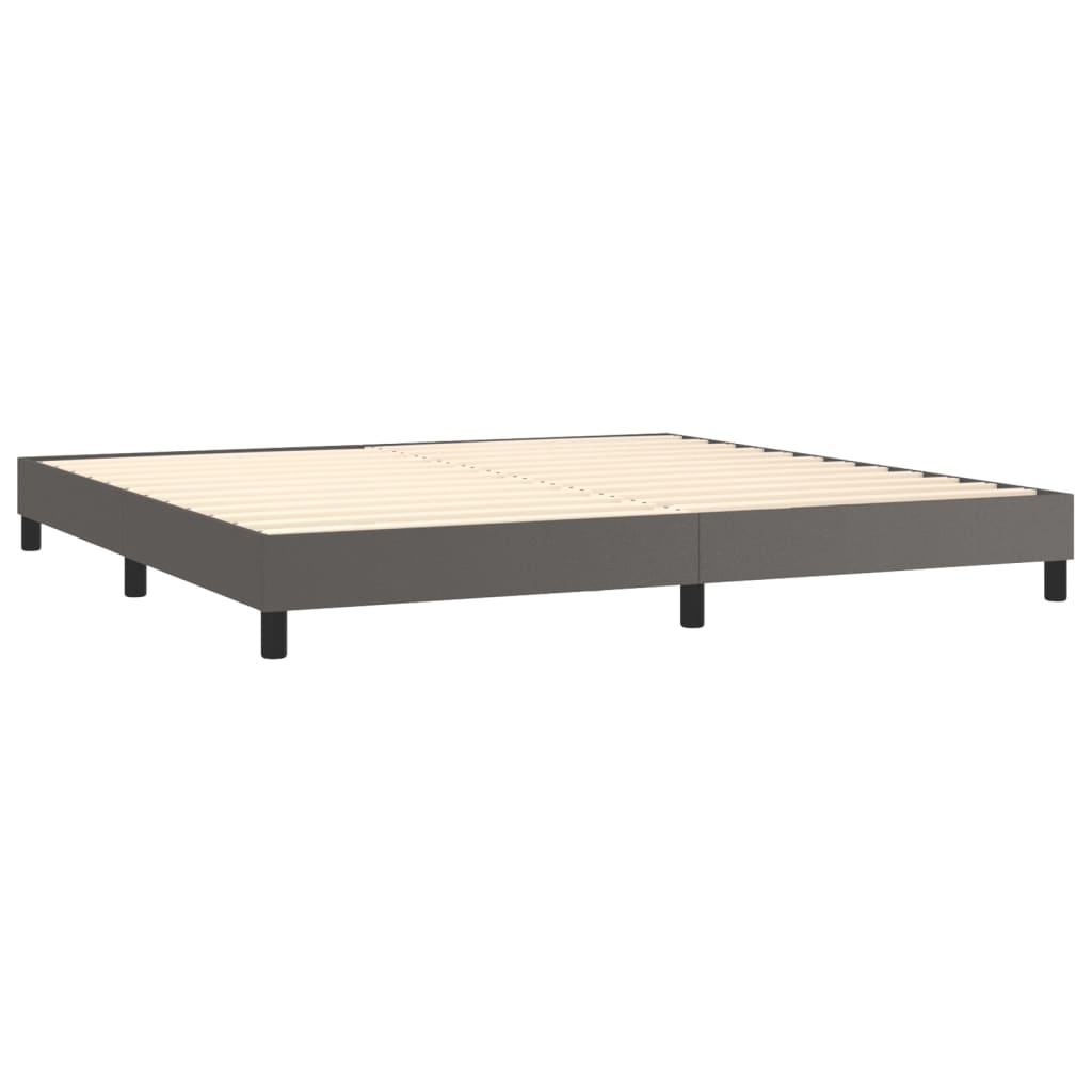 Pat box spring cu saltea, gri, 200x200 cm, piele ecologică