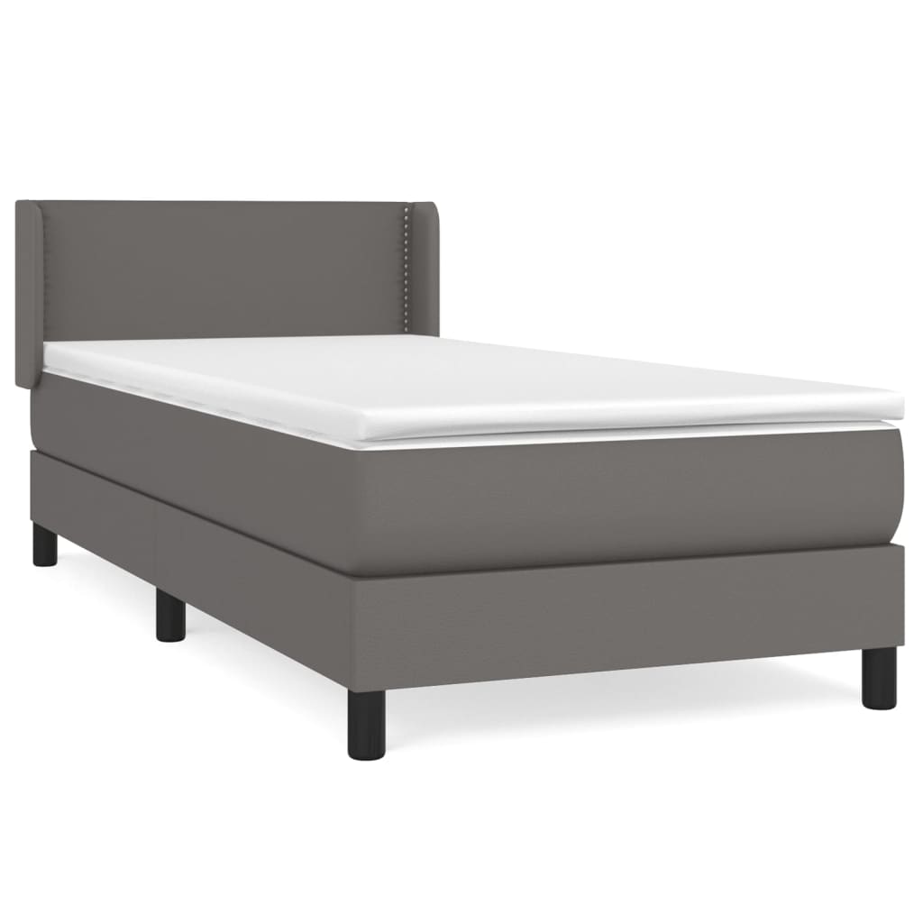 Pat box spring cu saltea, gri, 90x190 cm, piele ecologică