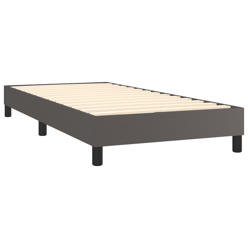 Pat box spring cu saltea, gri, 90x190 cm, piele ecologică