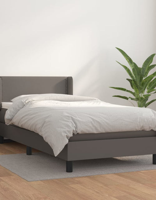 Încărcați imaginea în vizualizatorul Galerie, Pat box spring cu saltea, gri, 90x190 cm, piele ecologică
