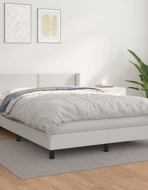 Încărcați imaginea în vizualizatorul Galerie, Pat box spring cu saltea, alb, 140x190 cm, piele ecologică
