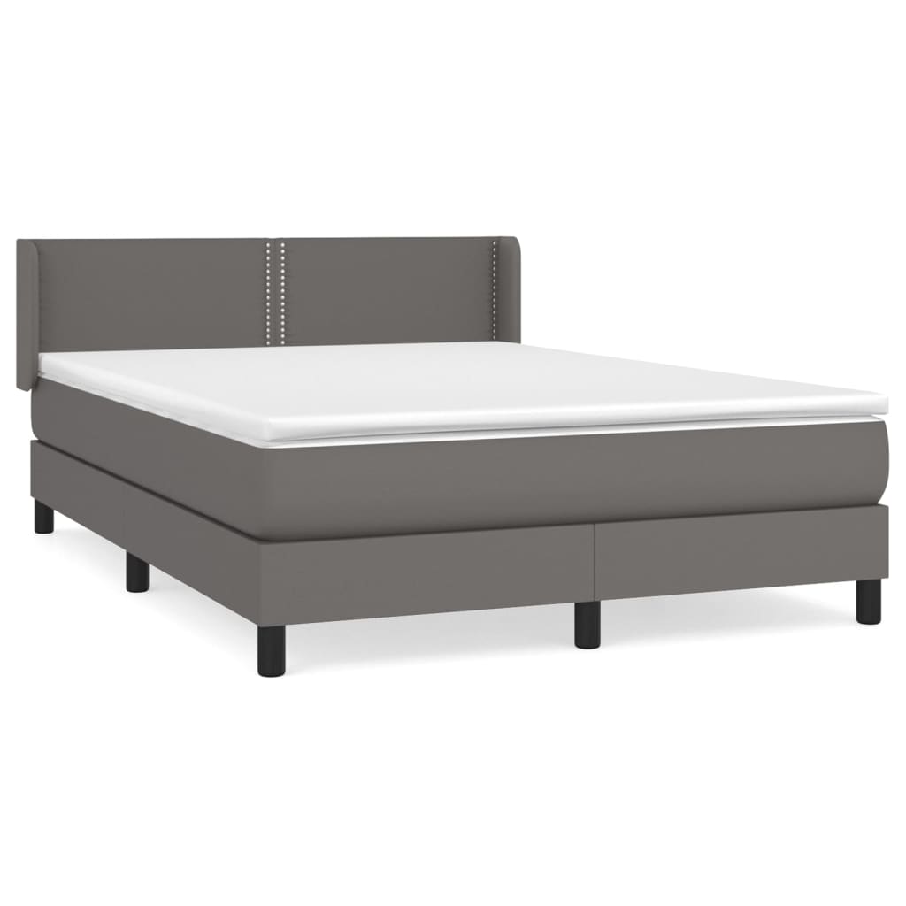 Pat box spring cu saltea, gri, 140x200 cm, piele ecologică