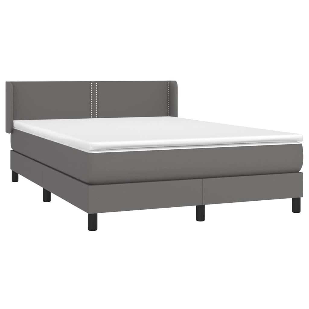 Pat box spring cu saltea, gri, 140x200 cm, piele ecologică