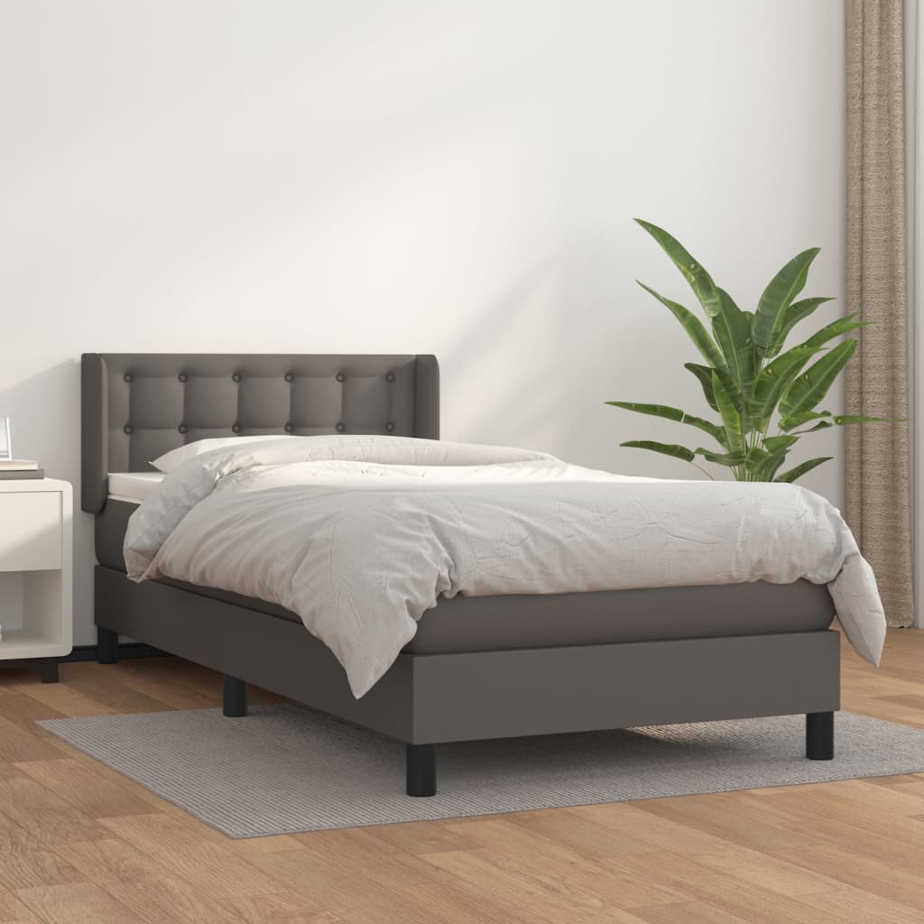 Pat box spring cu saltea, gri, 80x200 cm, piele ecologică