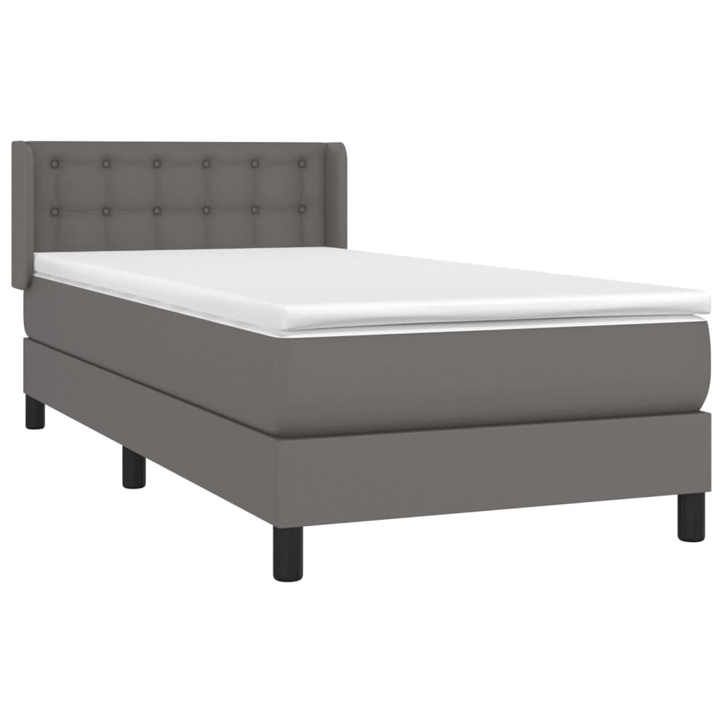 Pat box spring cu saltea, gri, 90x190 cm, piele ecologică