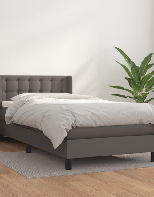 Încărcați imaginea în vizualizatorul Galerie, Pat box spring cu saltea, gri, 90x190 cm, piele ecologică
