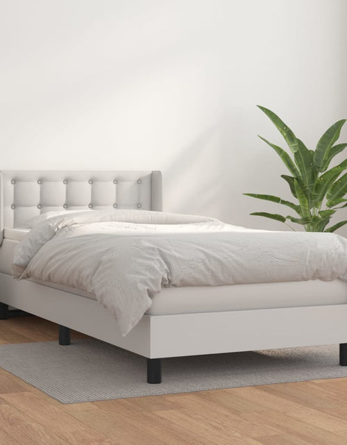 Încărcați imaginea în vizualizatorul Galerie, Pat box spring cu saltea, alb, 100x200 cm, piele ecologică
