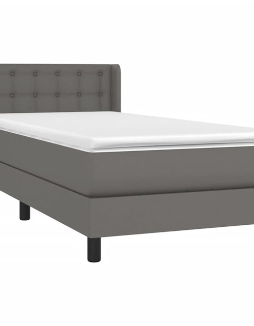 Încărcați imaginea în vizualizatorul Galerie, Pat box spring cu saltea, gri, 100x200 cm, piele ecologică
