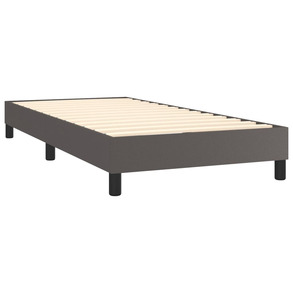 Pat box spring cu saltea, gri, 100x200 cm, piele ecologică