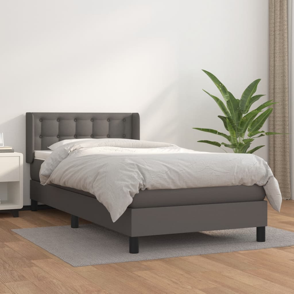 Pat box spring cu saltea, gri, 100x200 cm, piele ecologică