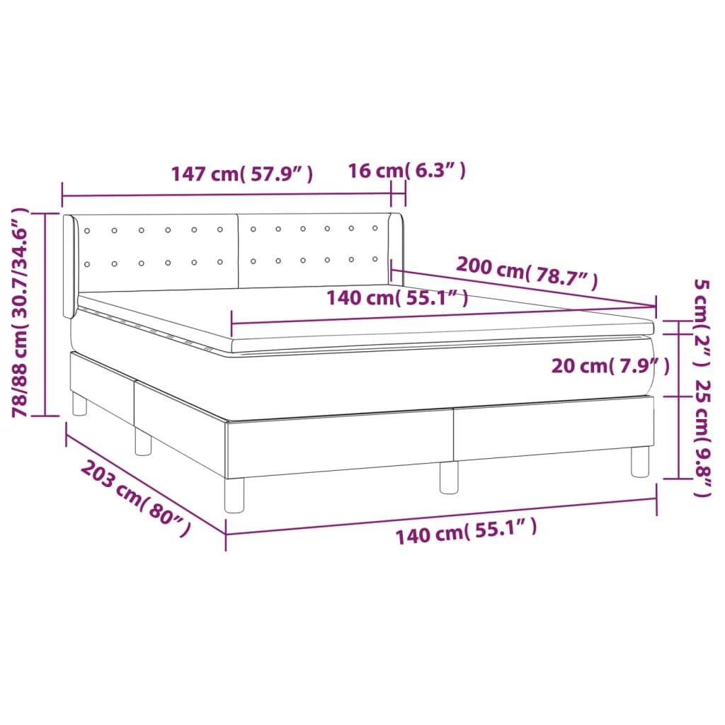 Pat box spring cu saltea, negru, 140x200 cm, piele ecologică