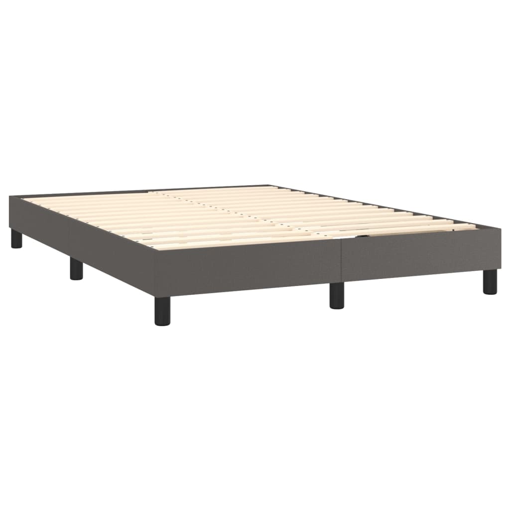 Pat box spring cu saltea, gri, 140x200 cm, piele ecologică