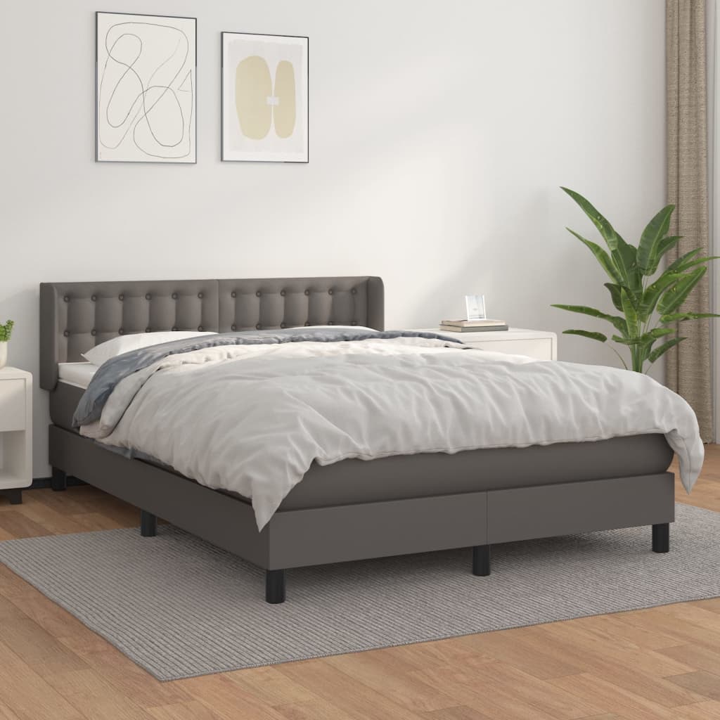 Pat box spring cu saltea, gri, 140x200 cm, piele ecologică