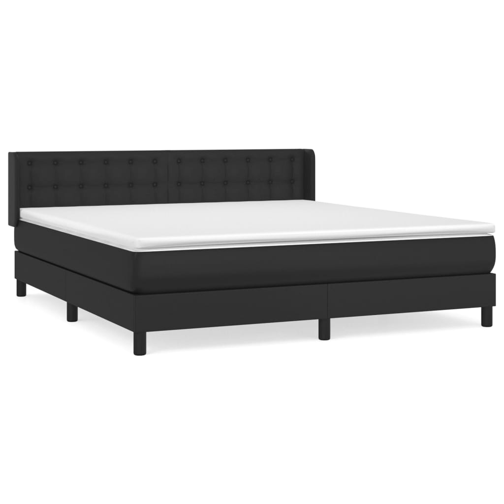 Pat box spring cu saltea, negru, 160x200 cm, piele ecologică