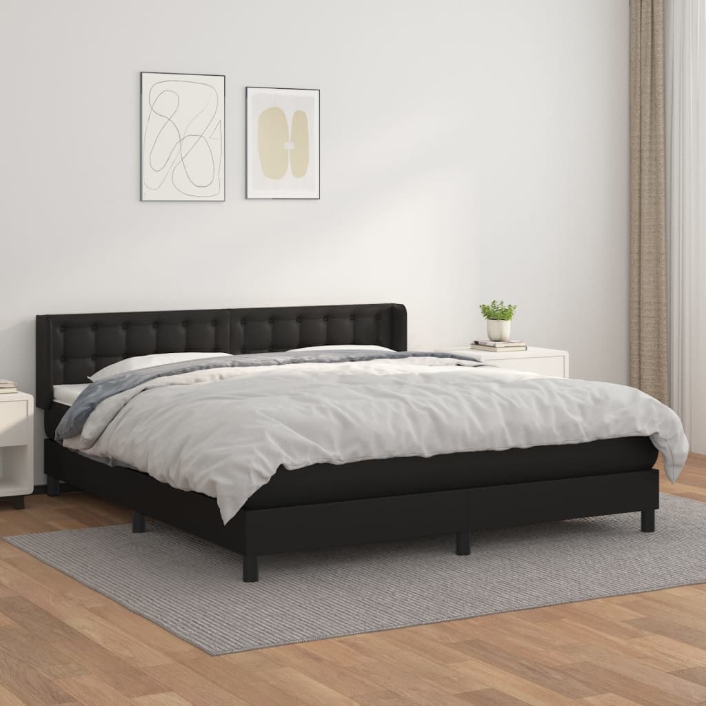 Pat box spring cu saltea, negru, 160x200 cm, piele ecologică