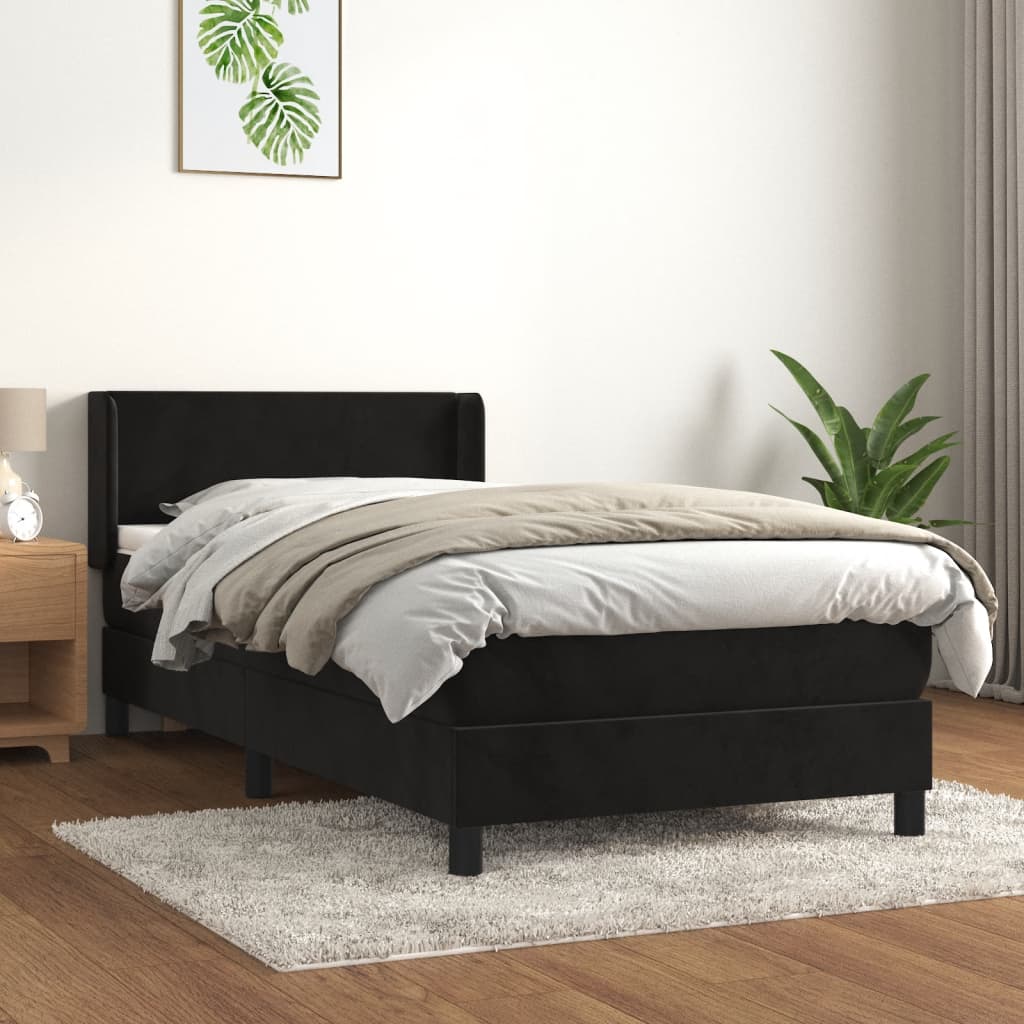 Pat box spring cu saltea, negru, 80x200 cm, catifea